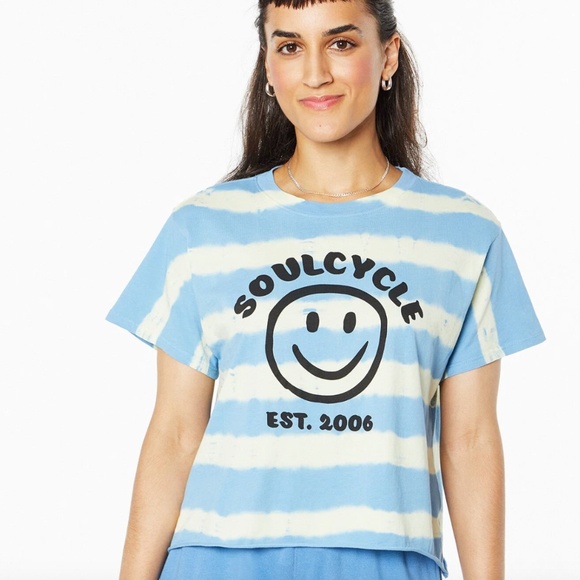 Soulcycle Gracie Raw Hem Boyfriend Tee Blue/Yellow - Picture 2 of 6